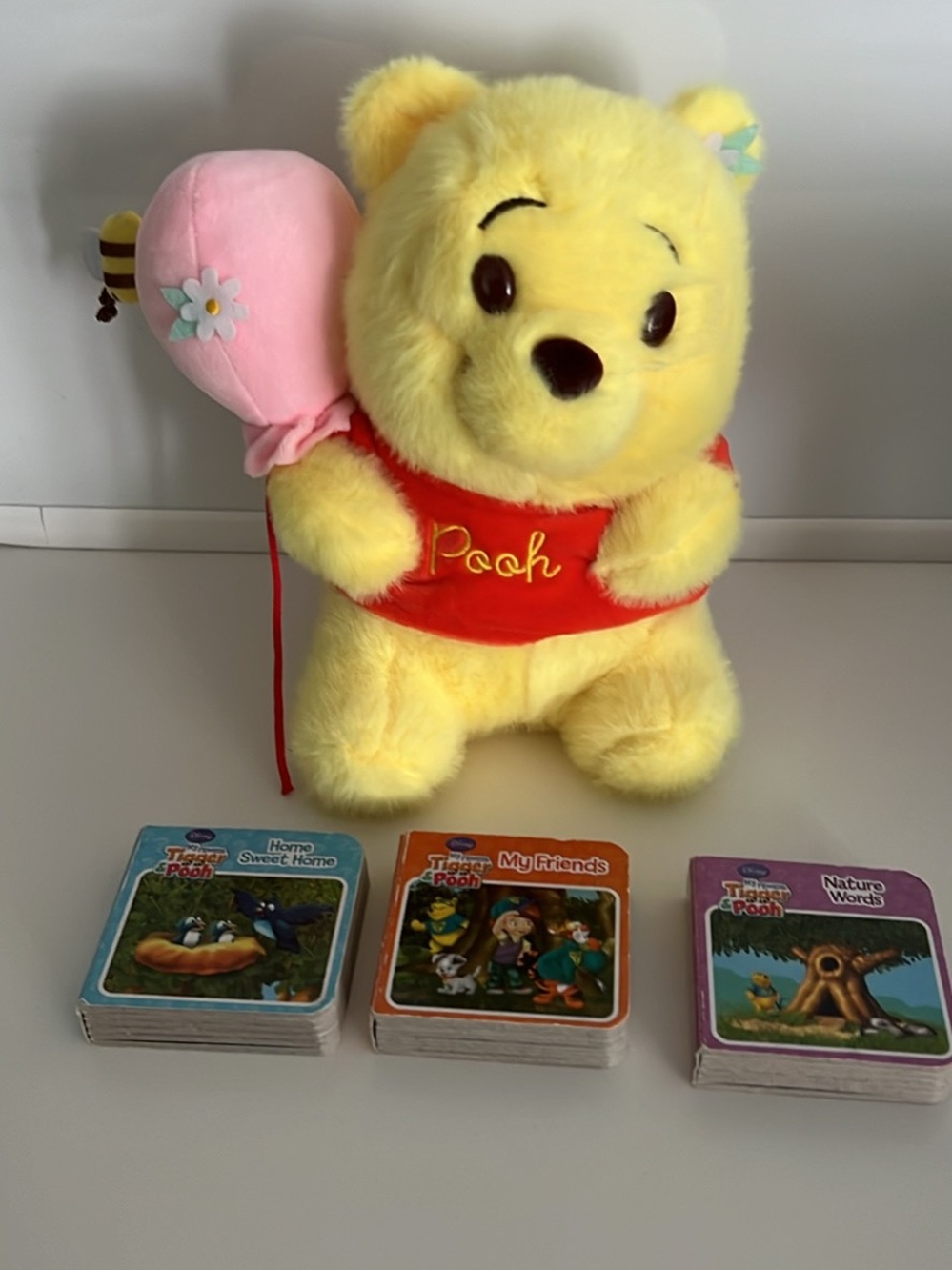 Adorable Pooh Yellow Plush Teddy with Pink Balloon and Tiny Books